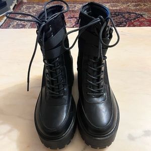 French connection black combat chunky platform lug boots size 10 vegan leather